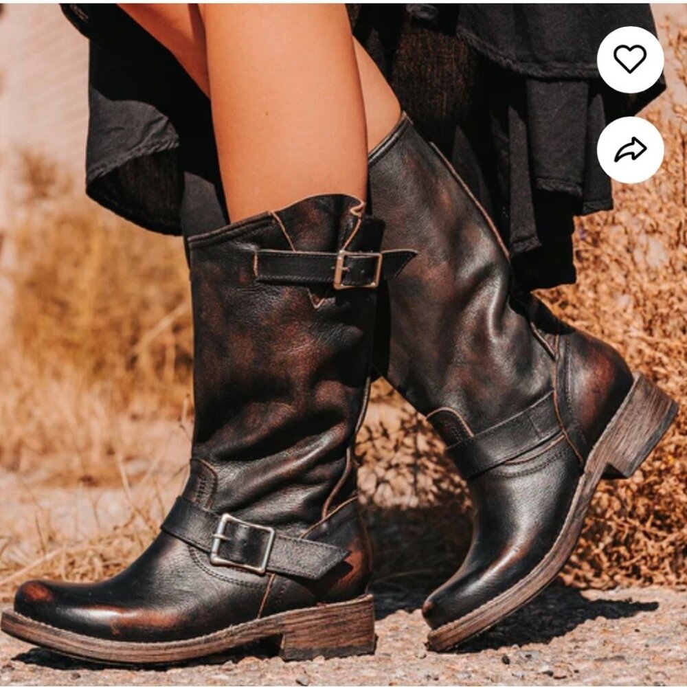 FREEBIRD by STEVEN Crosby Drk Brown MOTO BiKeR Slouch Distressed Boots 8